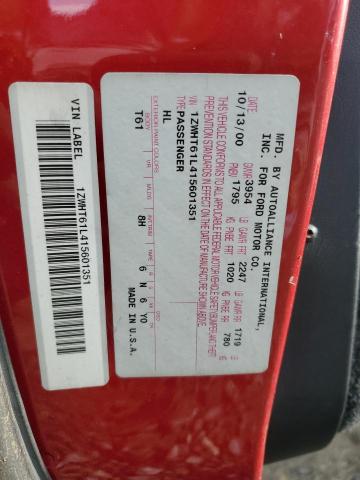 1ZWHT61L415601351 - 2001 MERCURY COUGAR V6 Rouge photo 13