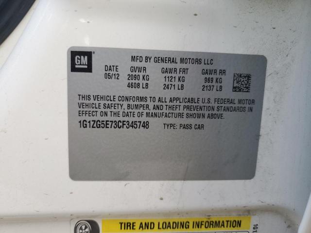 1G1ZG5E73CF345748 - 2012 CHEVROLET MALIBU LTZ 白色 照片 12