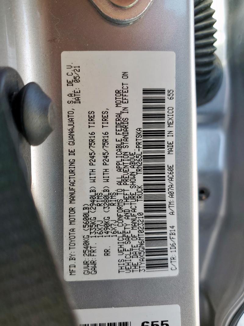 3TYAX5GN6MT023210 - 2021 TOYOTA TACOMA DOUBLE CAB SILVER photo 12