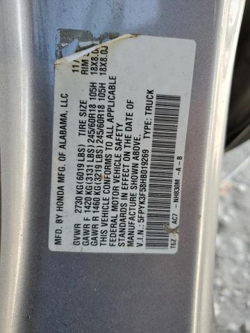 5FPYK3F58HB019269 - 2017 HONDA RIDGELINE RTL Күміс фото 12