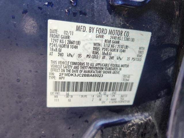 2FMDK3JC2BBA85023 - 2011 FORD EDGE SEL Көк фото 12