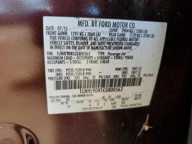 1LNHL9DR1CG800563 - 2012 LINCOLN MKS BURGUNDY photo 12