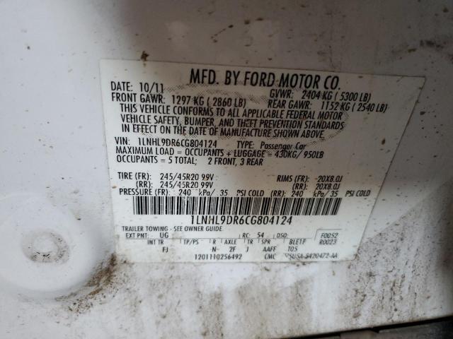 1LNHL9DR6CG804124 - 2012 LINCOLN MKS 白色 照片 12