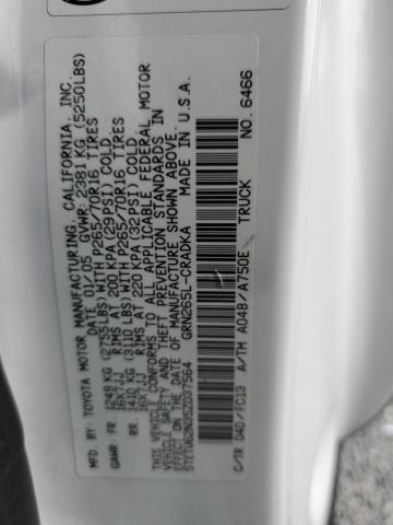 5TETU62N35Z037564 - 2005 TOYOTA TACOMA PRERUNNER ACCESS CAB WHITE photo 12