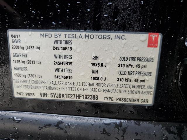 5YJSA1E27HF192388 - 2017 TESLA MODEL S BLACK photo 13