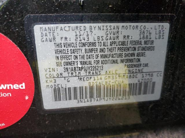 3N1AB7AP9JY226213 - 2018 NISSAN SENTRA S BLACK photo 12