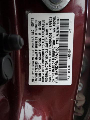 19XFB2F94DE248156 - 2013 HONDA CIVIC EXL BURGUNDY photo 12