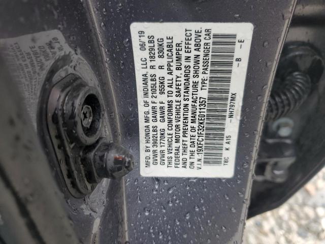 19XFC1F32KE011357 - 2019 HONDA CIVIC EX GRAY photo 12