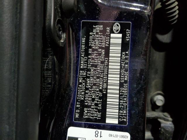 4T1BK1EB7DU021943 - 2013 TOYOTA AVALON BASE 黑色 照片 12