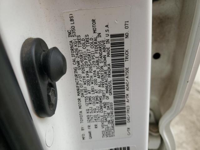 5TEJU62N57Z461693 - 2007 TOYOTA TACOMA DOUBLE CAB PRERUNNER WHITE photo 12
