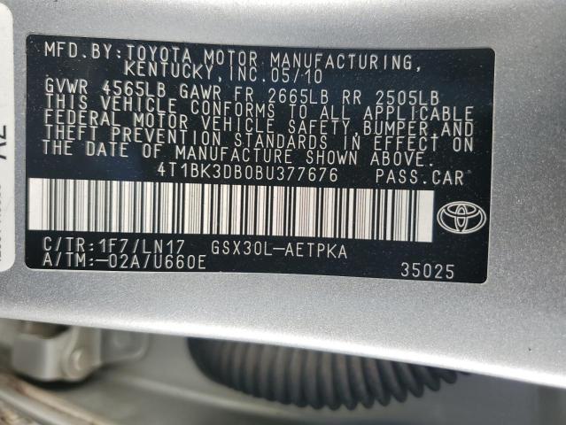 4T1BK3DB0BU377676 - 2011 TOYOTA AVALON BASE ვერცხლისფერი ფოტო 13