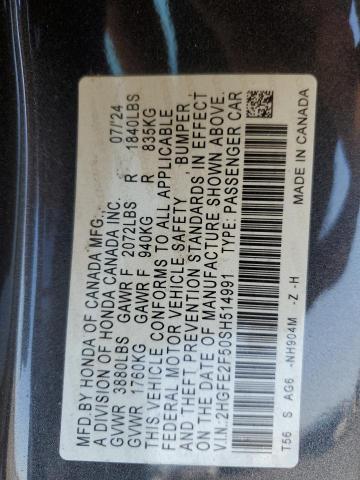 2HGFE2F50SH514991 - 2025 HONDA CIVIC SPORT 灰色 照片 12