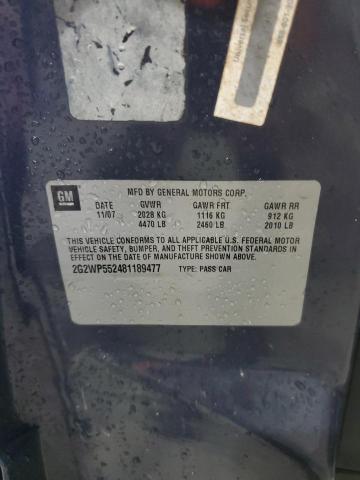 2G2WP552481189477 - 2008 PONTIAC GRAND PRIX შავი ფოტო 12
