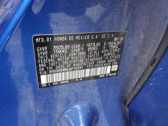 3HGGK5H85LM719344 - 2020 HONDA FIT EX ლურჯი ფოტო 12
