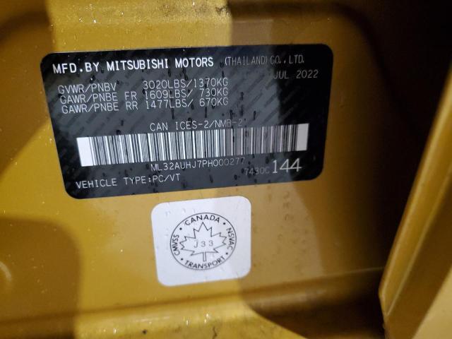 ML32AUHJ7PH000277 - 2023 MITSUBISHI MIRAGE ES YELLOW photo 12