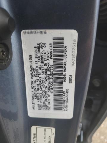 4T1BF30K12U527756 - 2002 TOYOTA CAMRY LE BLUE photo 12