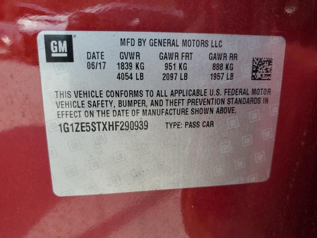 1G1ZE5STXHF290939 - 2017 CHEVROLET MALIBU LT RED photo 12