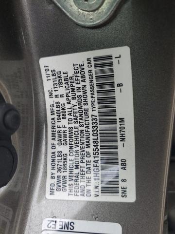 1HGFA15548L033337 - 2008 HONDA CIVIC LX GRAY photo 12