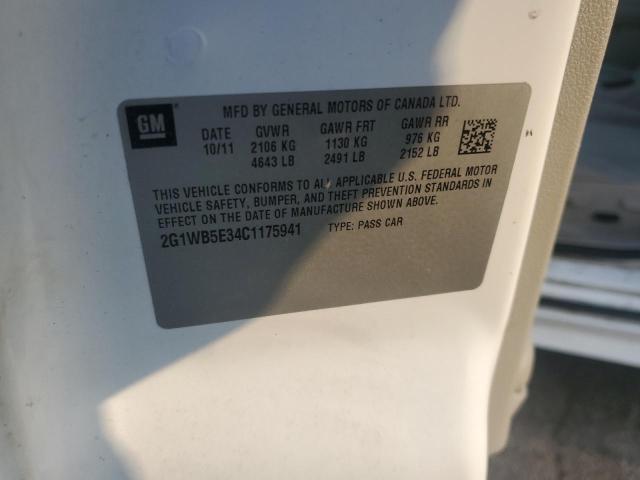 2G1WB5E34C1175941 - 2012 CHEVROLET IMPALA LT Ақ фото 12