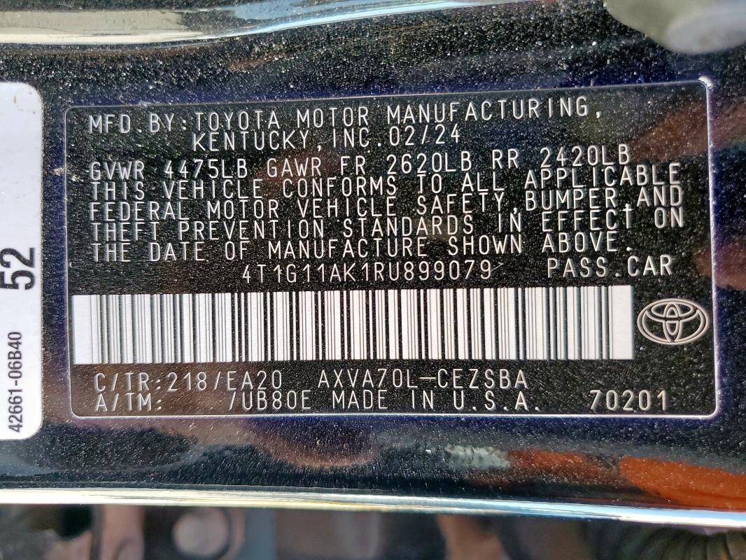 4T1G11AK1RU899079 - 2024 TOYOTA CAMRY SE NIGHT SHADE BLACK photo 12