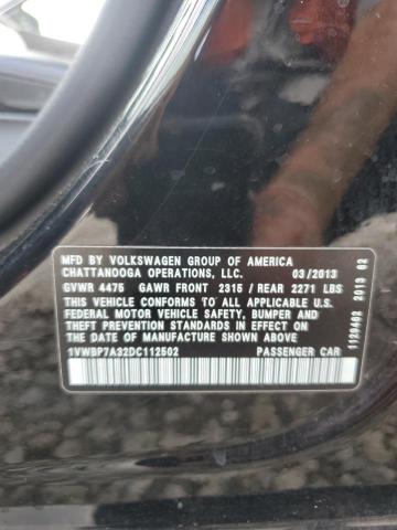 1VWBP7A32DC112502 - 2013 VOLKSWAGEN PASSAT SE BLACK photo 12