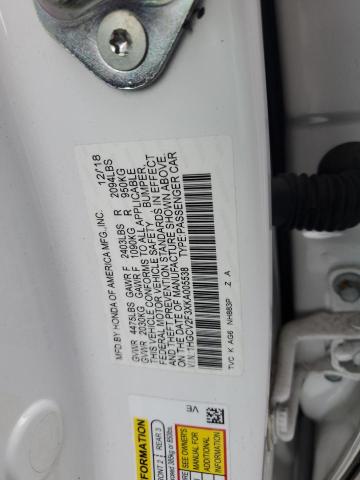 1HGCV2F3XKA005538 - 2019 HONDA ACCORD SPORT WHITE photo 13
