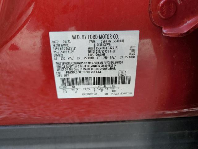 1FMSK8DH5PGB81143 - 2023 FORD EXPLORER XLT წითელი ფოტო 13