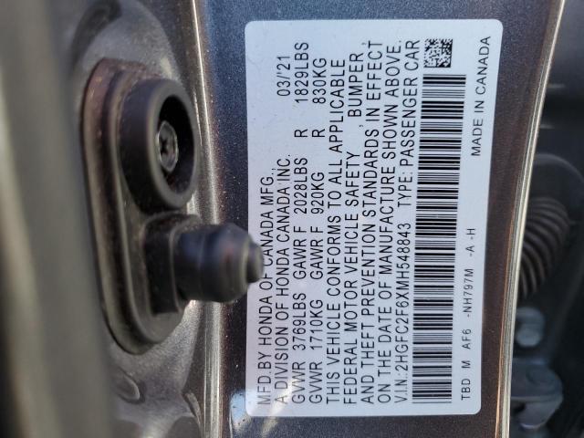 2HGFC2F6XMH548843 - 2021 HONDA CIVIC LX გრაფიტი ფოტო 13