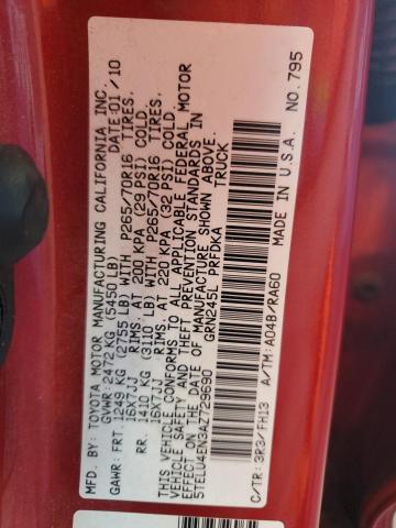 5TELU4EN3AZ729690 - 2010 TOYOTA TACOMA DOUBLE CAB RED photo 12