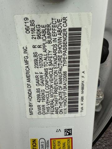 1HGCV1F13KA123066 - 2019 HONDA ACCORD LX WHITE photo 10
