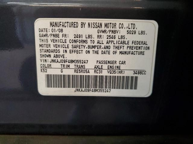 JNKAJ09F48M355247 - 2008 INFINITI EX35 BASE BLUE photo 13