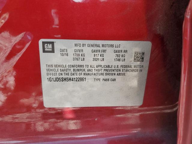 1G1JD5SH5H4122861 - 2017 CHEVROLET SONIC LT RED photo 12