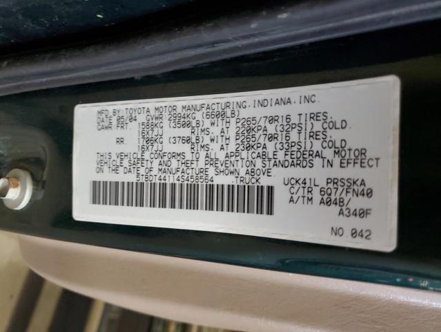 5TBDT44114S458564 - 2004 TOYT TUNDRA DOUBLE CAB SR5 GREEN photo 12