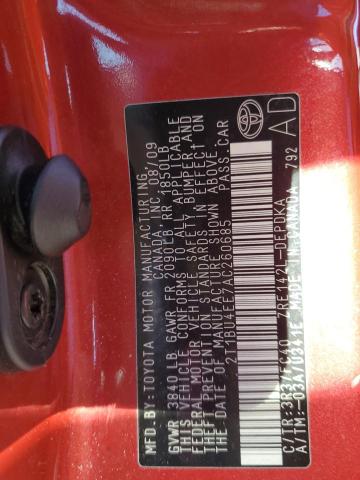 2T1BU4EE7AC260685 - 2010 TOYOTA COROLLA BASE RED photo 12