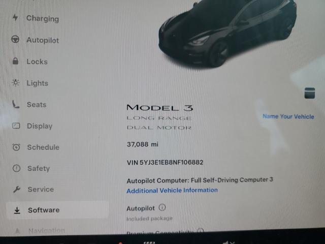 5YJ3E1EB8NF106882 - 2022 TESLA MODEL 3 BLACK photo 9