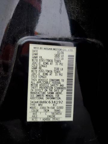 5N1AR18U06C634192 - 2006 NISSAN PATHFINDER LE 黑色 照片 14