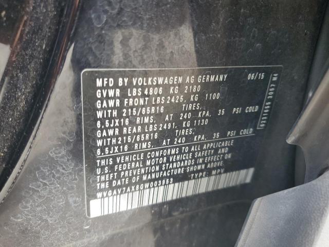 WVGAV7AX8GW003953 - 2016 VOLKSWAGEN TIGUAN S BLACK photo 13