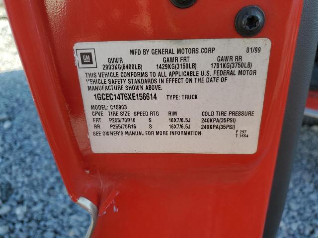 1GCEC14T6XE156614 - 1999 CHEVROLET SILVERADO C1500 Kırmızı fotoğraf 12