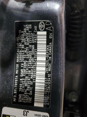 2T1BU4EE0AC415531 - 2010 TOYOTA COROLLA BASE GRAY photo 12