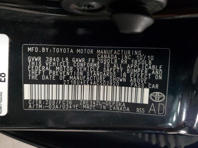2T1BU4EE4AC502820 - 2010 TOYOTA COROLLA BASE 黑色 照片 13