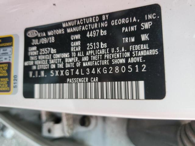 5XXGT4L34KG280512 - 2019 KIA OPTIMA LX თეთრი ფოტო 12