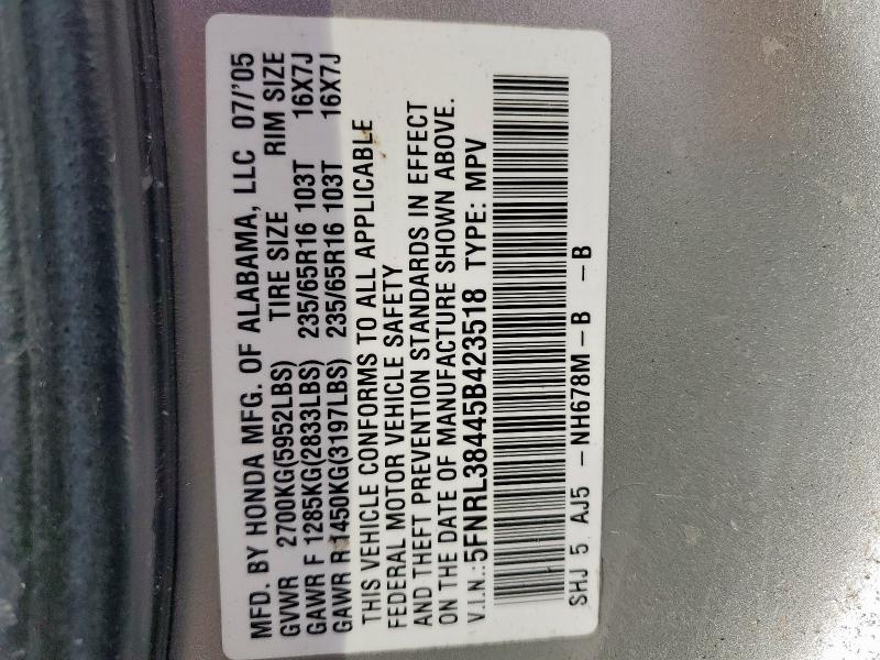 5FNRL38445B423518 - 2005 HONDA ODYSSEY EX GRAY photo 13