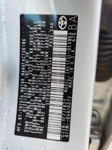 5YFBURHE4KP897544 - 2019 TOYOTA COROLLA L ვერცხლისფერი ფოტო 12