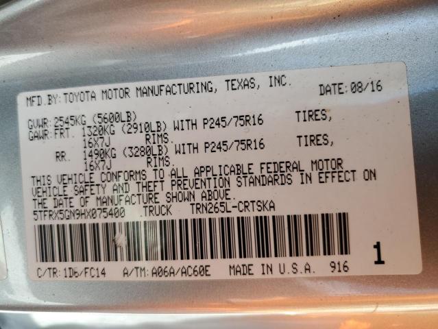 5TFRX5GN9HX075400 - 2017 TOYOTA TACOMA ACCESS CAB SILVER photo 12