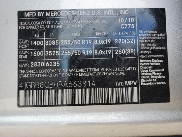 4JGBB8GB0BA663814 - 2011 MERCEDES-BENZ ML 350 4MATIC SILVER photo 13