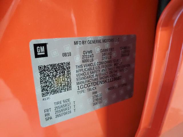 1GCGTDEN5K1118687 - 2019 CHEVROLET COLORADO Z71 ORANGE photo 12