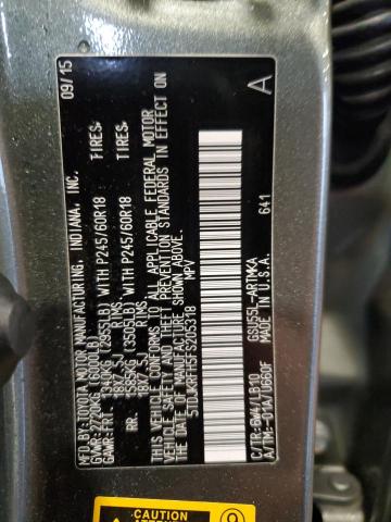 5TDJKRFH5FS205318 - 2015 TOYOTA HIGHLANDER XLE GRAY photo 13
