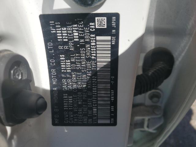 JHMFC1F71JX021202 - 2018 HONDA CIVIC EXL თეთრი ფოტო 12