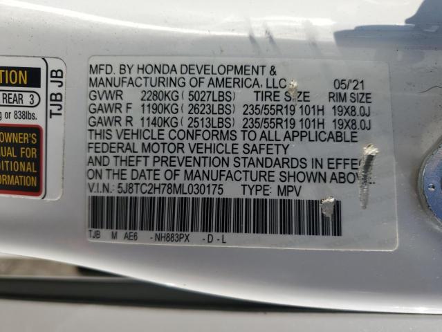 5J8TC2H78ML030175 - 2021 ACURA RDX ADVANCE WHITE photo 13