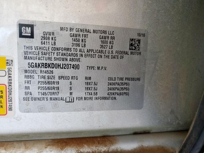 5GAKRBKD0HJ207490 - 2017 BUICK ENCLAVE 银色 照片 14